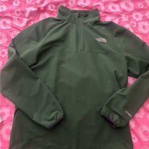 The North Face Olive Green Pullover with Pink Logo